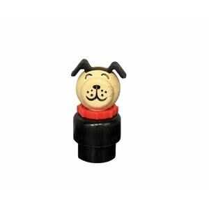 Vintage Fisher Price Little People Lucky Dog Figure Wood Body Plastic Red Collar
